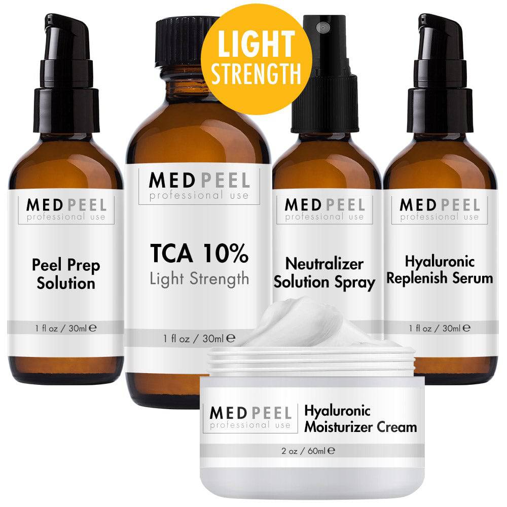 Group shot of awesome Skincare products containing 10% TCA from Med Peel